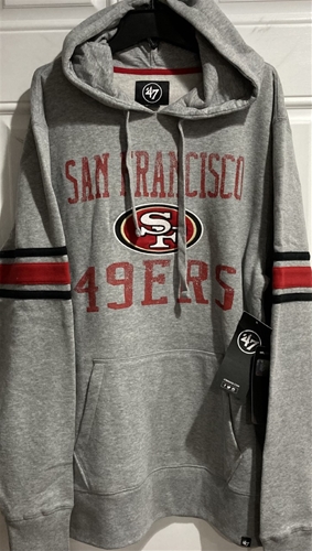 San Francisco 49ers NFL Slate Grey Double Block Sleeve Stripe Men's Fleece Hoodie *SALE* Size XL