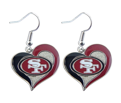 San Francisco 49ers NFL Silver Swirl Heart Dangle Earrings *SALE*