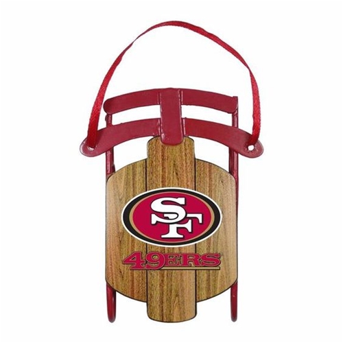 San Francisco 49ers NFL Vintage Metal Sled Ornament - 6ct Case