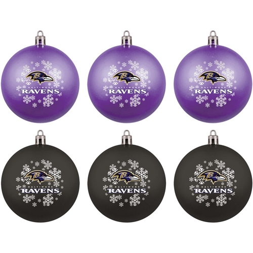 Baltimore Ravens NFL 6 Pack Home & Away Shatter-Proof Ball Ornament Gift Set - 4ct Case