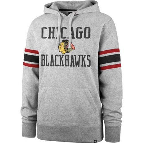 Chicago Blackhawks NHL Slate Grey Double Block Sleeve Stripe Men's Fleece Hoodie *SALE* Size 3XL