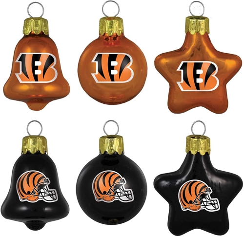 Cincinnati Bengals NFL 6 Pack Mini Blown Glass Ornament Gift Set *NEW*
