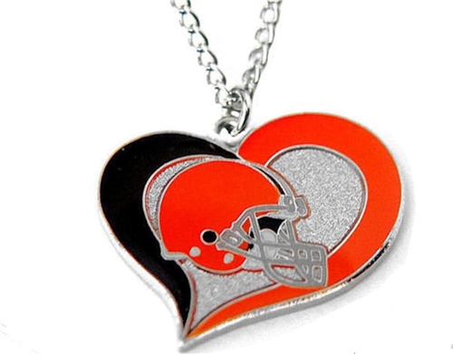 Cleveland Browns Swirl Heart NFL Silver Team PENDANT Necklace *SALE*