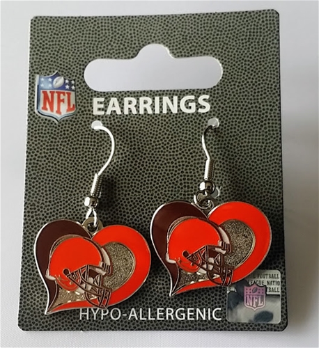 Cleveland Browns NFL Swirl Heart Dangle Earrings
