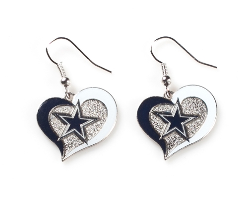 DALLAS COWBOYS NFL Silver Swirl Heart Dangle Earrings