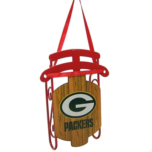 Green Bay Packers NFL Vintage Metal Sled Ornament - 6ct Case