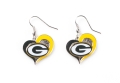 Green Bay Packers NFL Silver Swirl Heart Dangle Earrings