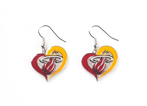 Miami Heat Logo NBA Silver Swirl Heart Dangle Earrings *SALE*