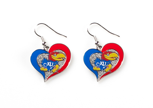 Kansas Jayhawks NCAA Swirl Heart Dangle Earrings *SALE*