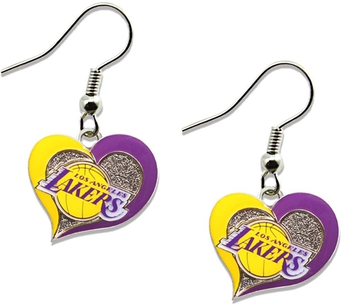 Los Angeles Lakers NBA Silver Swirl Heart Dangle Earrings