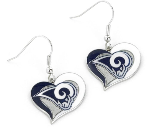 Los Angeles Rams NFL Silver Swirl Heart Dangle Earrings *CLOSEOUT*