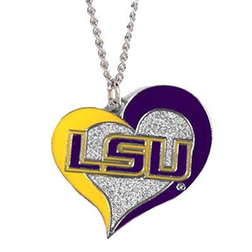 LSU Tigers Swirl Heart NCAA Silver Pendant Necklace *SALE*