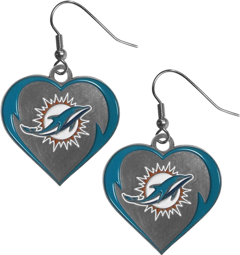 Miami Dolphins NFL Heart Dangle Earrings *NEW*