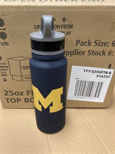 Michigan Wolverines NCAA 25oz Single Wall Stainless Steel Flip Top Water Bottle *NEW* - 6ct Case