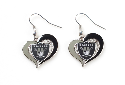 Las Vegas Raiders NFL Swirl Heart Dangle Earrings