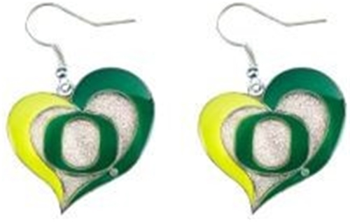 Oregon Ducks NCAA Swirl Heart Dangle Earrings *SALE*