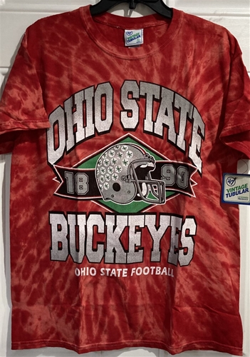 Ohio State Buckeyes NCAA Red Twister Tie Dye Brickhouse VINTAGE Tubular Men's Tee *NEW* Dozen Lot