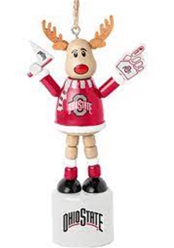 Ohio State Buckeyes NCAA Wood Cheering Reindeer Push Puppet Ornament - 6 Count Case *NEW*