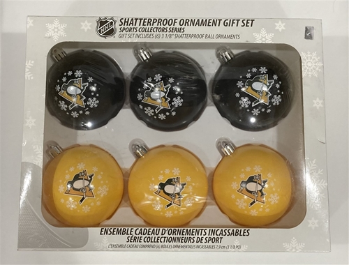 Pittsburgh Penguins NHL 6 Pack Home & Away Shatter-Proof Ball Ornament Gift Set - 4ct Case *SALE*