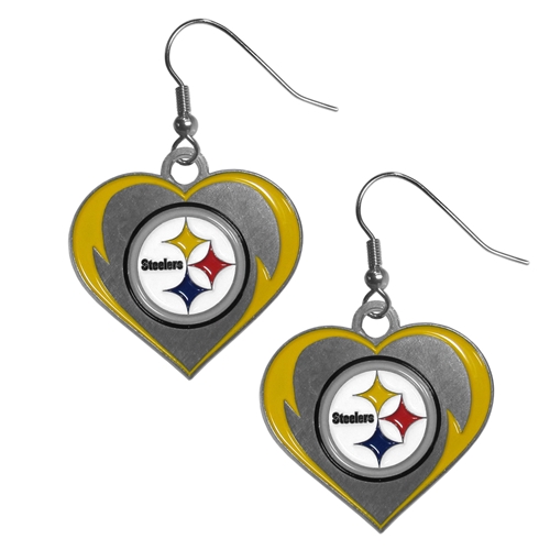 Pittsburgh STEELERS NFL Heart Dangle Earrings *NEW*