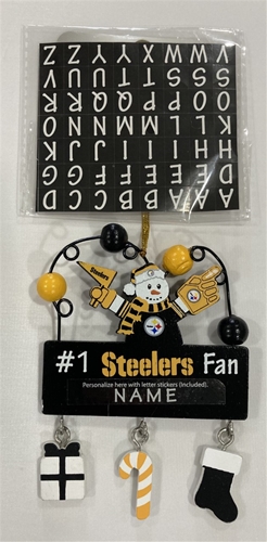 Pittsburgh Steelers Wooden Snowman w/ Personalized SIGN Ornament *NEW* - 6 Count Case