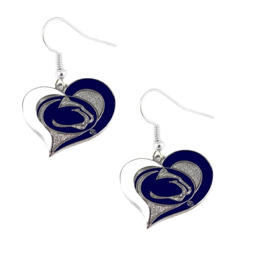 Penn State Nittany Lions NCAA Silver Swirl Heart Dangle Earrings *SALE*