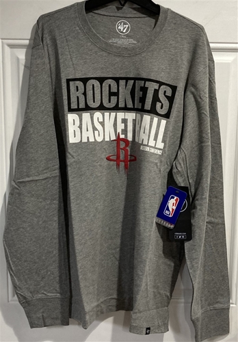 Houston Rockets NBA Slate Grey Blockout Club Men's Long Sleeve Tee Shirt *SALE*