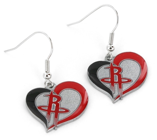 Houston Rockets NBA Silver Swirl Heart DANGLE Earrings *SALE*