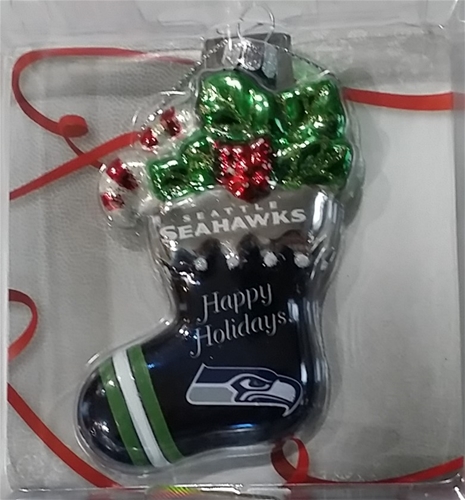 Seattle Seahawks NFL Blown Glass Glitter Stocking Ornament - 6 Count Case *SALE*