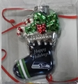 Seattle Seahawks NFL Blown Glass Glitter Stocking Ornament - 6 Count Case