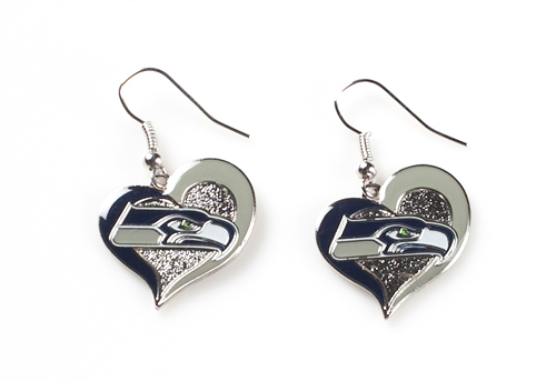 Seattle Seahawks NFL Silver Swirl Heart Dangle Earrings *SALE*
