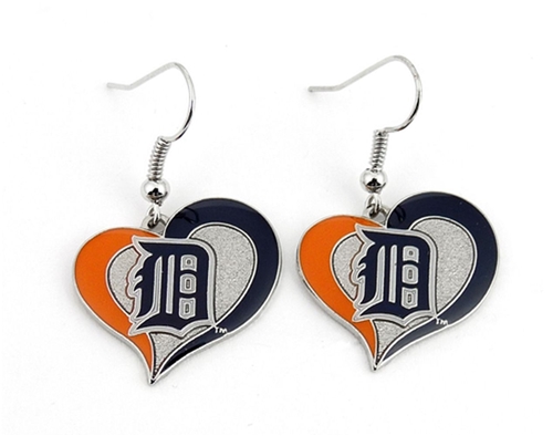 Detroit Tigers MLB Silver Swirl Heart Dangle Earrings *SALE*