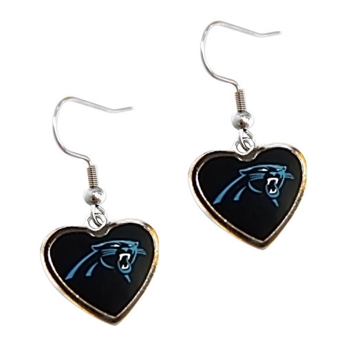 Carolina Panthers NFL Color Heart Silver Dangle Earrings
