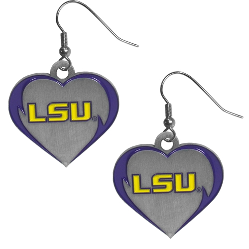 LSU Tigers NCAA Heart Dangle Earrings