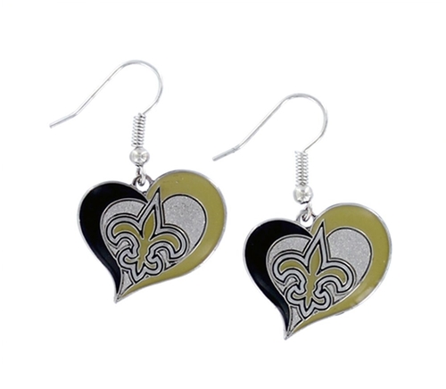 New Orleans Saints NFL Swirl Heart Dangle Earrings