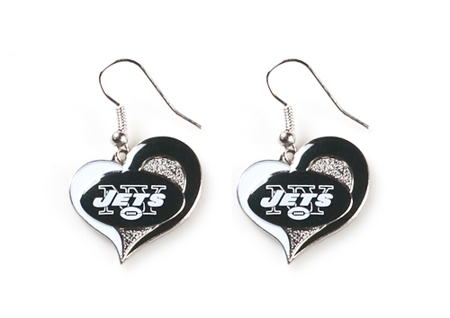 New York Jets NFL Swirl Heart Dangle Earrings