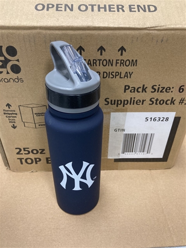 New York Yankees MLB 25oz Single Wall Stainless Steel Flip Top Water Bottle - 6ct Case