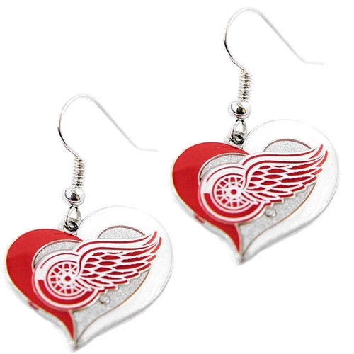 Detroit Red Wings NHL Swirl Heart Dangle Earrings *SALE*