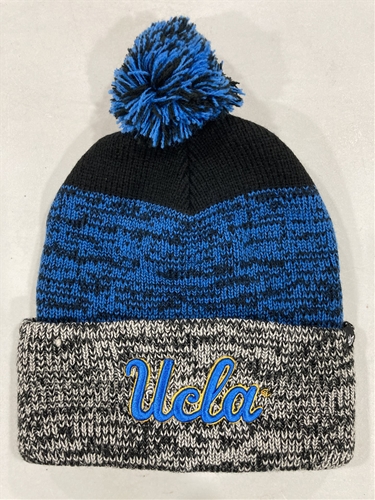 UCLA Bruins NCAA Black Static Knit Cuff Cap w/ Pom *NEW*