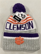 Clemson Tigers NCAA Grey Mass Slab Knit Cuff Hat w/ Pom *NEW*