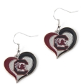 South Carolina Gamecocks NCAA Silver Swirl Heart Dangle Earrings