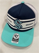 Seattle Kraken NHL Navy Double Header Stripe Hitch Mesh Snapback Hat *NEW*