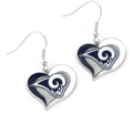 Los Angeles Rams NFL Silver Swirl Heart Dangle Earrings *CLOSEOUT*