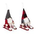 Plush Winter Gnome on Sled Ornament set of 2
