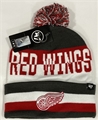Detroit Red Wings NHL Charcoal Split Text Knit Cuff Cap w/ Pom