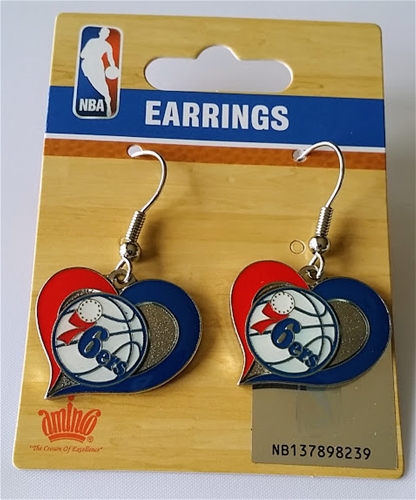Philadelphia 76ers NBA Swirl Heart Dangle Earrings