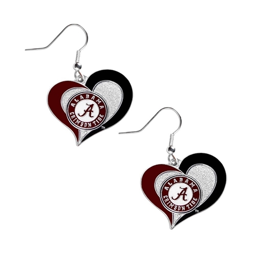 Alabama Crimson Tide NCAA Silver Swirl Heart Dangle Earrings