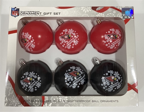 Arizona Cardinals NFL 6 Pack Home & Away Shatter-Proof Ball Ornament Gift Set - 4ct Case