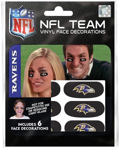 Baltimore Ravens NFL Vinyl Face Decorations 6 Pack Eye Black Strips *CLOSEOUT*