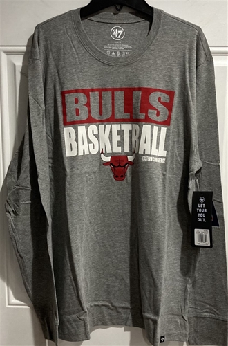 Chicago Bulls NBA Slate Grey Blockout Club Men&#39;s Long Sleeve Tee Shirt